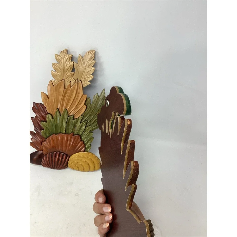 VTG Carved Wooden Tropical Botanical Wall Art Bohemian Decor Lot Of Two 11